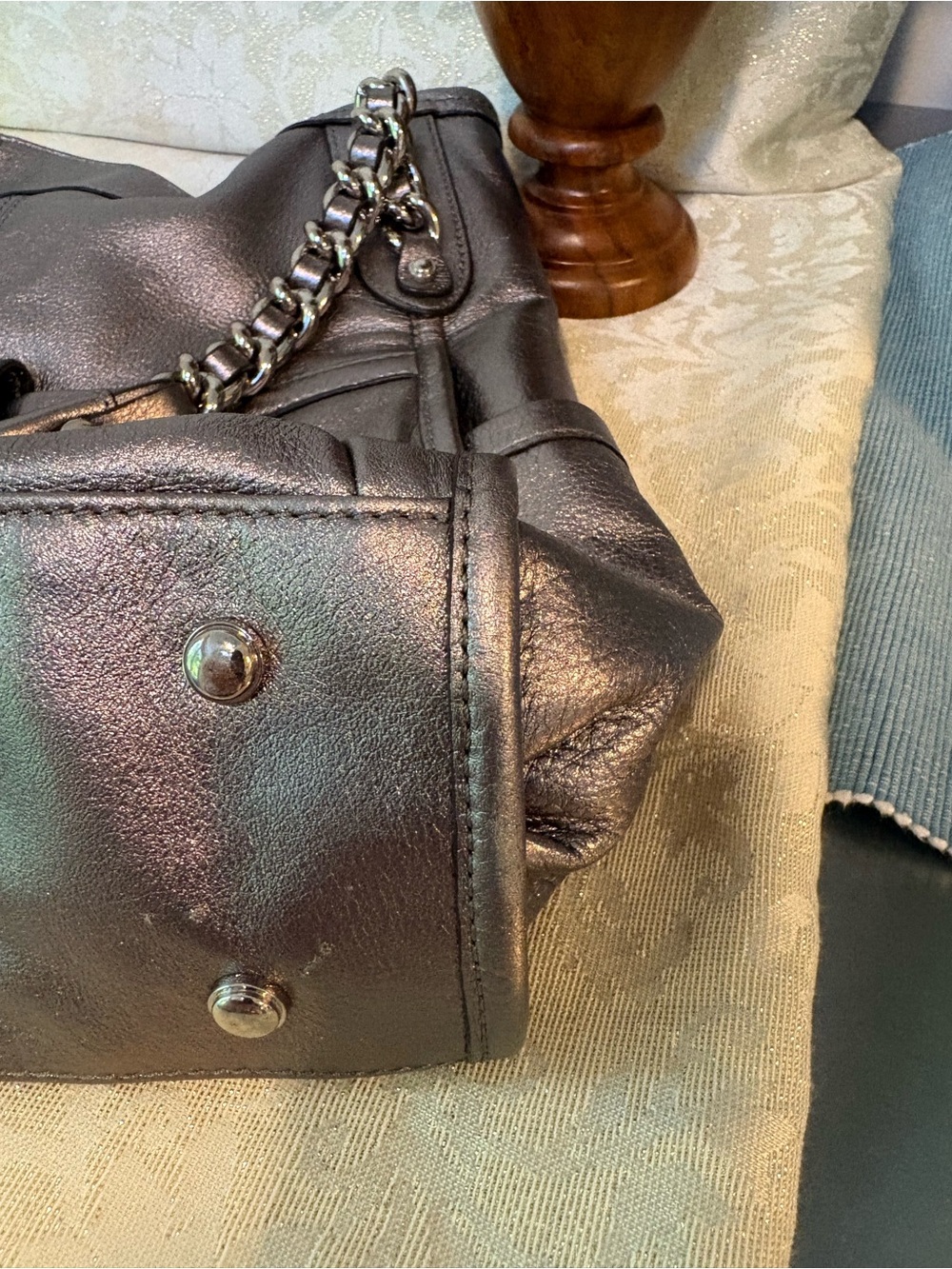 b. makowsky Metallic Pewter Leather Chain-Handle Shoulder Bag - Picture 15 of 15